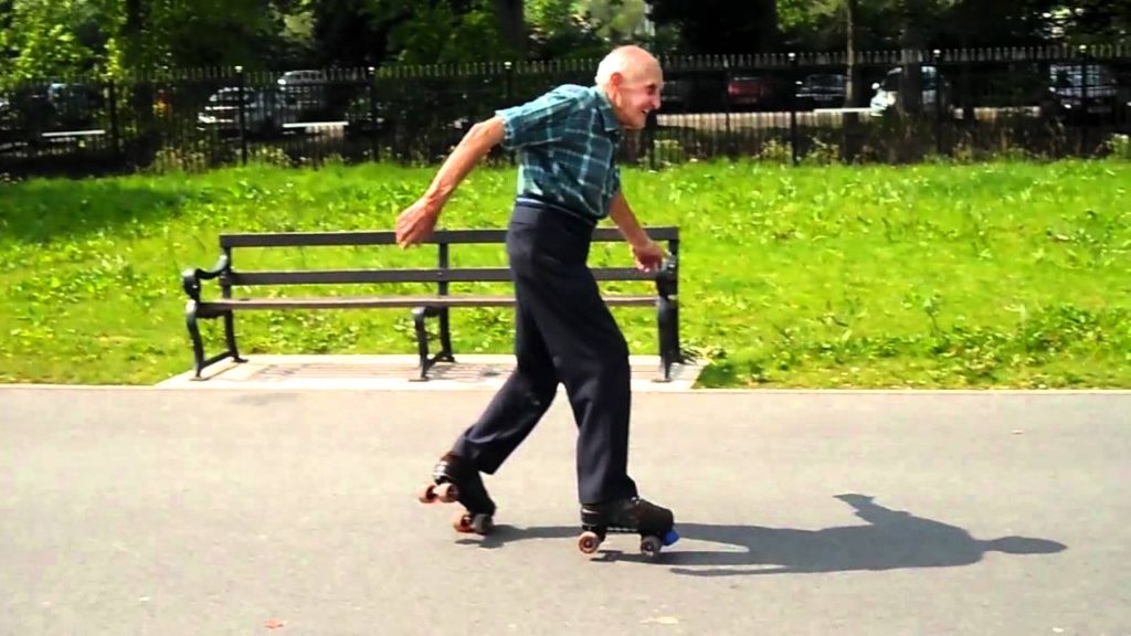 Older adult roller skating